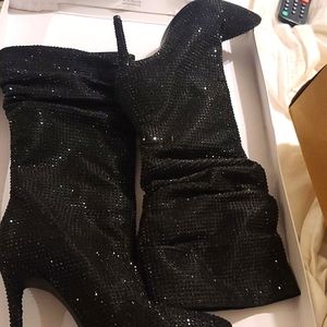 Jessica Simpson Black Glitter Gabor Boots